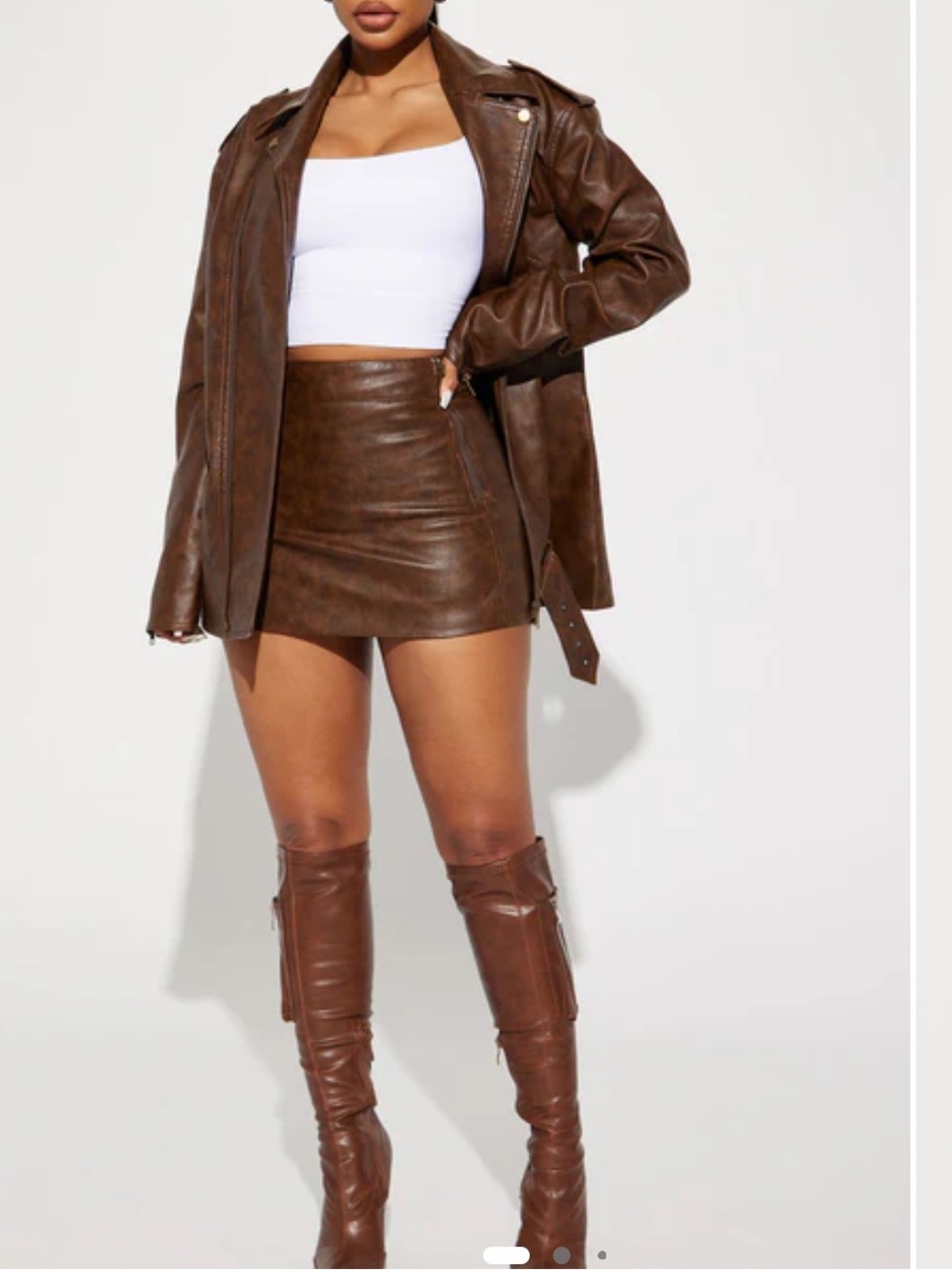 Fashion Nova Brown Faux Leather Moto skirt set - Picture 3 of 3